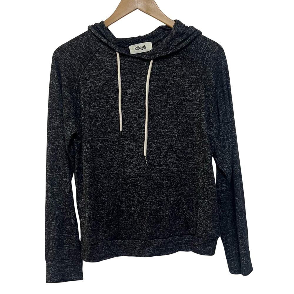 Hippie Love Boutique Lightweight Hooded Sweatshirt Heather Black Gray Large